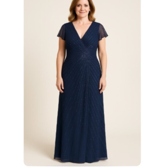 David's Bridal Beaded Short Sleeve V-Neck Dress Pleats SZ 8 NWT STYLE# WGINCL761 - Picture 1 of 14